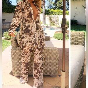 Brown Print Beach flares and blouse